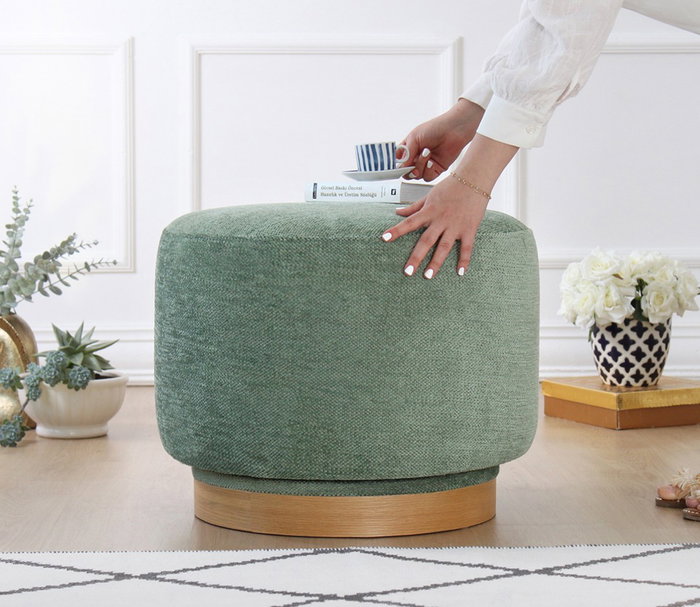 Atelier Del Sofa Puf de Algodón Verde Giratorio